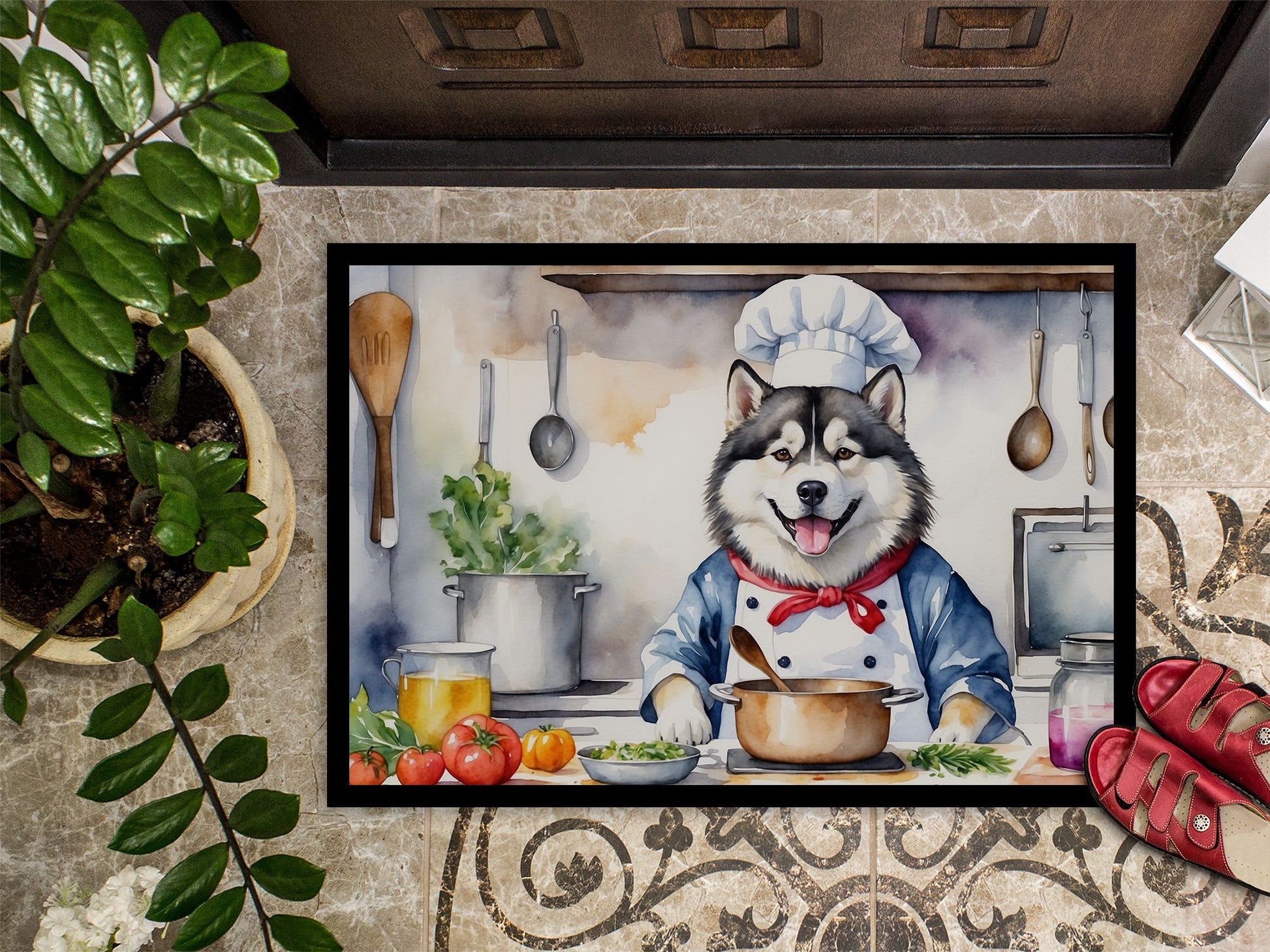 Alaskan Malamute The Chef Doormat Front Door Mat Indoor Outdoor Rugs for Entryway, Non Slip Washable Low Pile, 24H X 36W