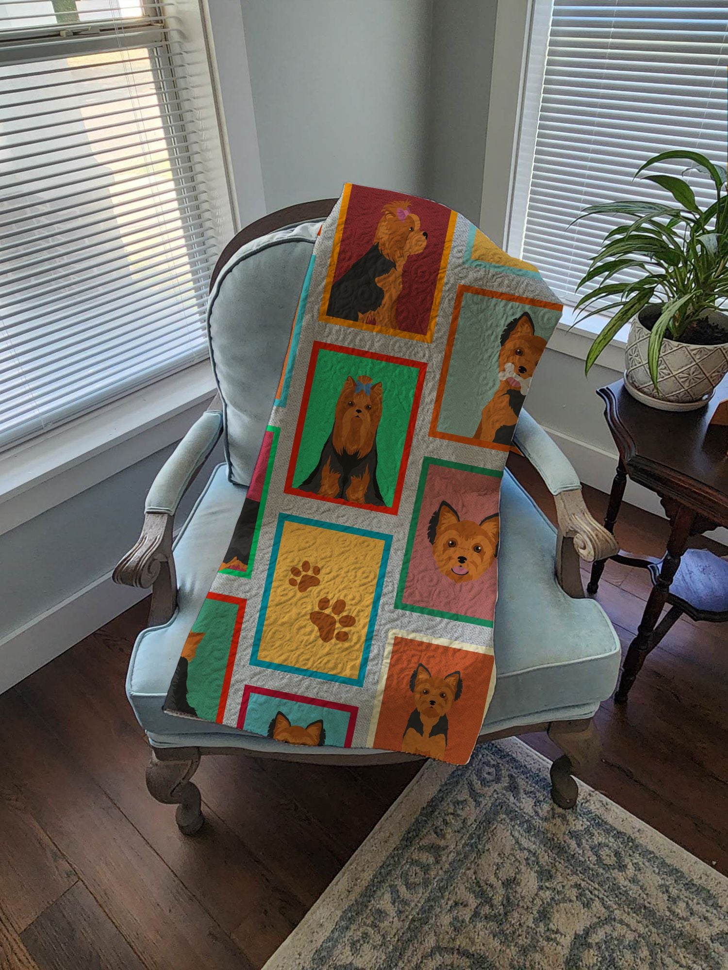 Lots of Black and Tan Yorkie Quilted Blanket 50x60 Artwork Pattern Quilted Throw Blanket for Bed, Couch, Sofa, Soft and Lightweight
