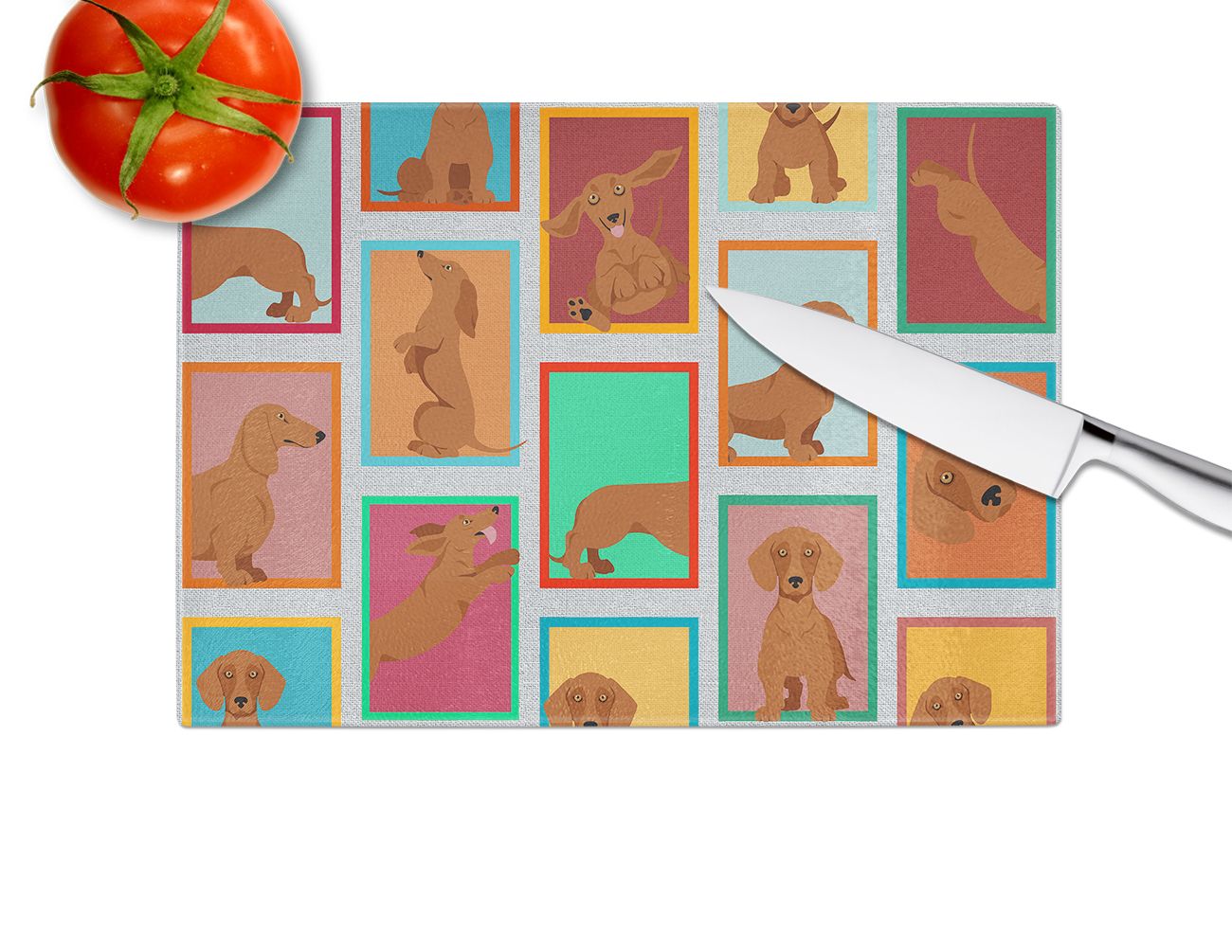 NEW Lots of Red Dachshund Glass Cutting Board Decorative Tempered Glass Kitchen Cutting and Serving Board Large Size Chopping Board