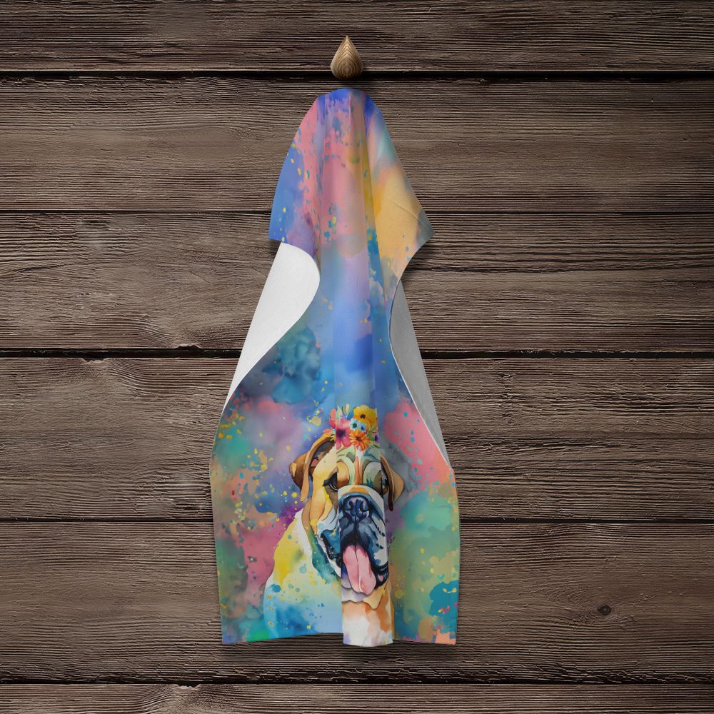 English Bulldog Hippie Dawg Kitchen Towel Dish Cloths Guest Hand Towel Decorative Bathroom Towel for Face,Tea, Dishcloth, Kitchen and Bath