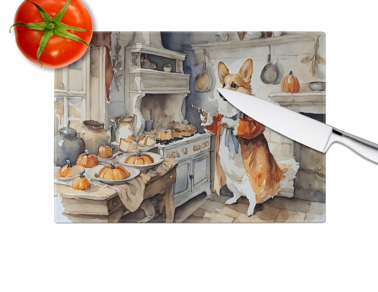 NEW Corgi Fall Kitchen Pumpkins Glass Cutting Board Decorative Tempered Glass Kitchen Cutting and Serving Board Large Size Chopping Board