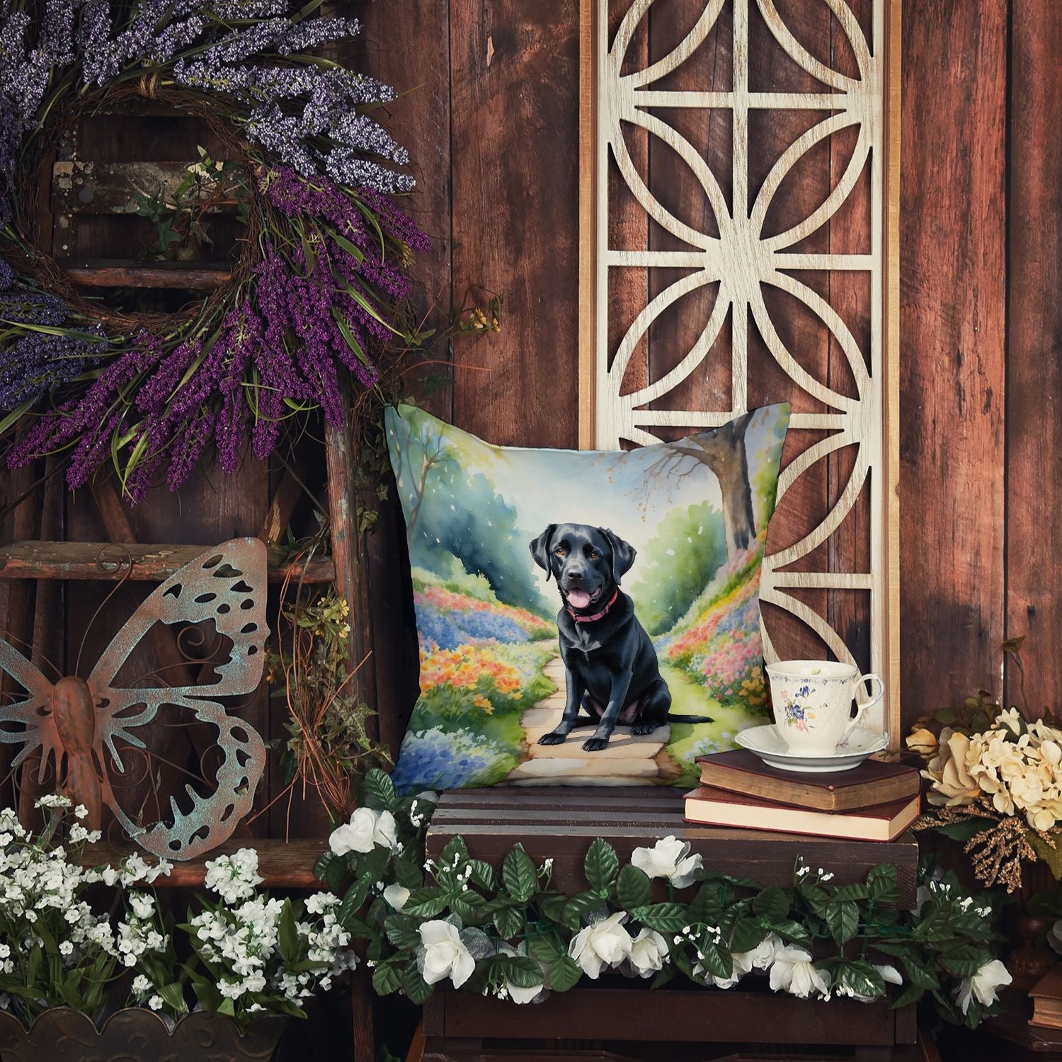 Labrador Retriever Spring Path Throw Pillow Machine Washable, Indoor Outdoor Decorative Pillow for Couch, Bed or Patio, 18Hx18W