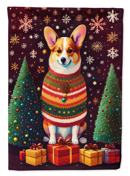 Corgi Holiday Christmas House Flag Large Porch Sleeve Pole Decorative Outside Yard Banner Artwork Wall Hanging, Polyester, House Size, Multicolor