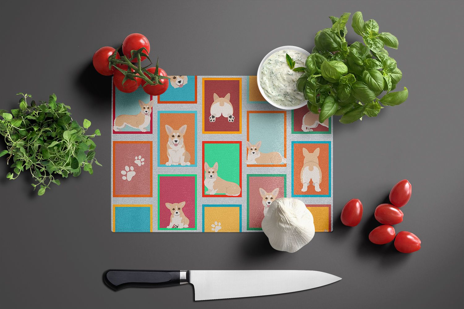 NEW Lots of Fawn Pembroke Corgi Glass Cutting Board Decorative Tempered Glass Kitchen Cutting and Serving Board Large Size Chopping Board