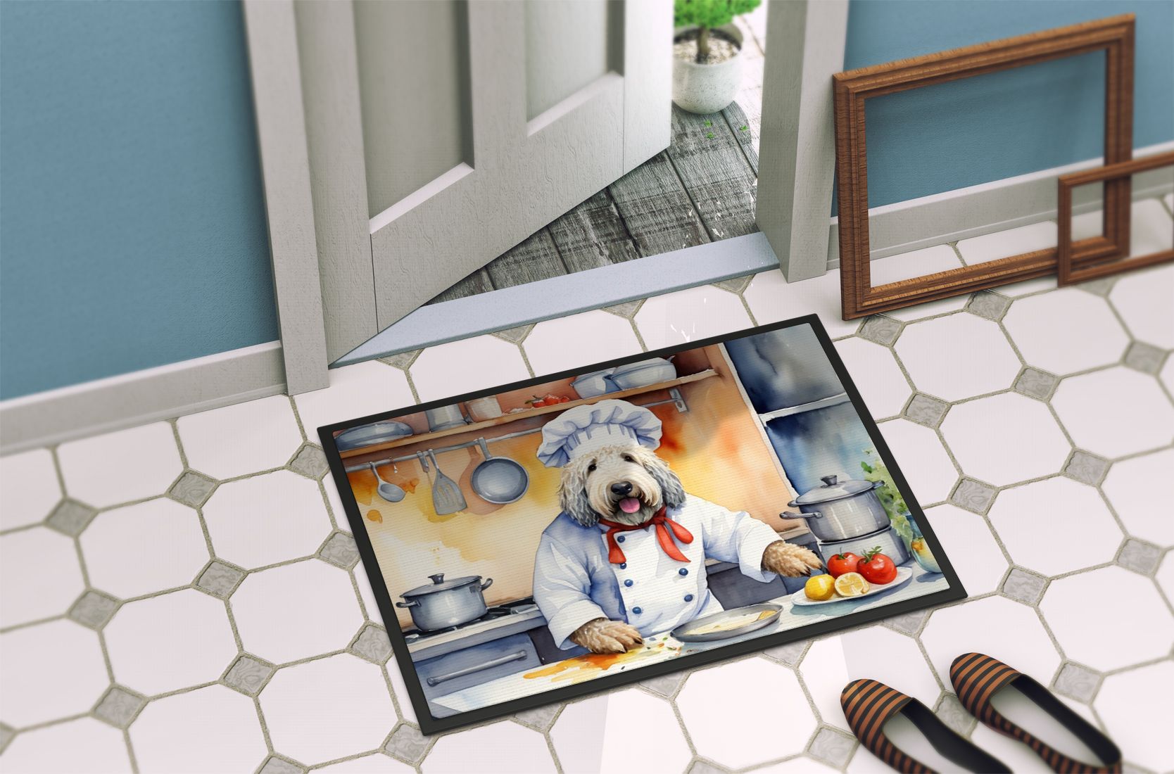 NEW Komondor The Chef Doormat Front Door Mat Indoor Outdoor Rugs for Entryway, Non Slip Washable Low Pile, 18H X 27W