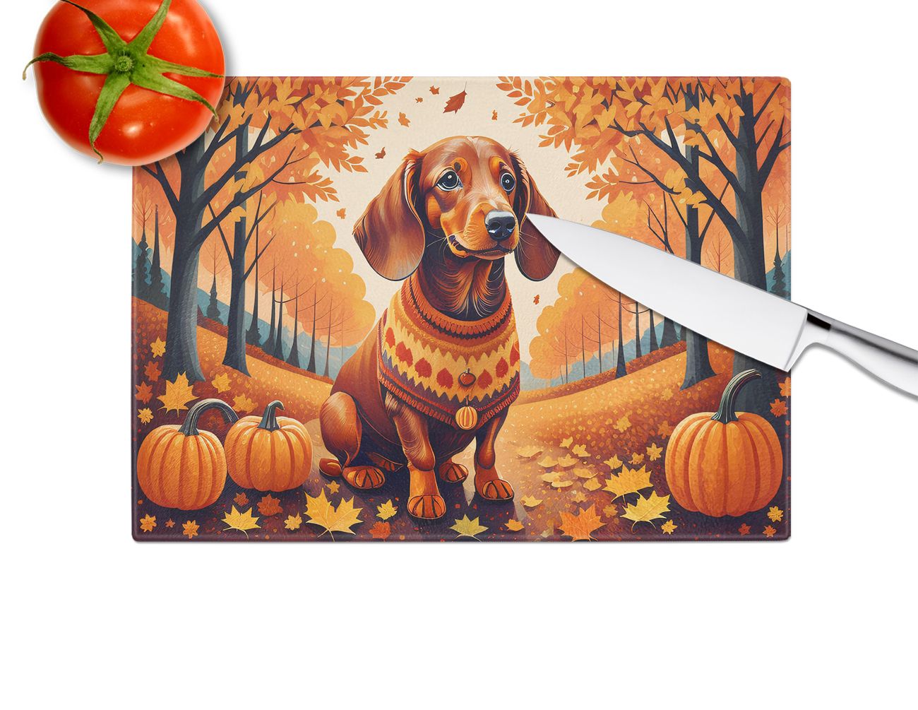 NEW Dachshund Fall Glass Cutting Board Decorative Tempered Glass Kitchen Cutting and Serving Board Large Size Chopping Board