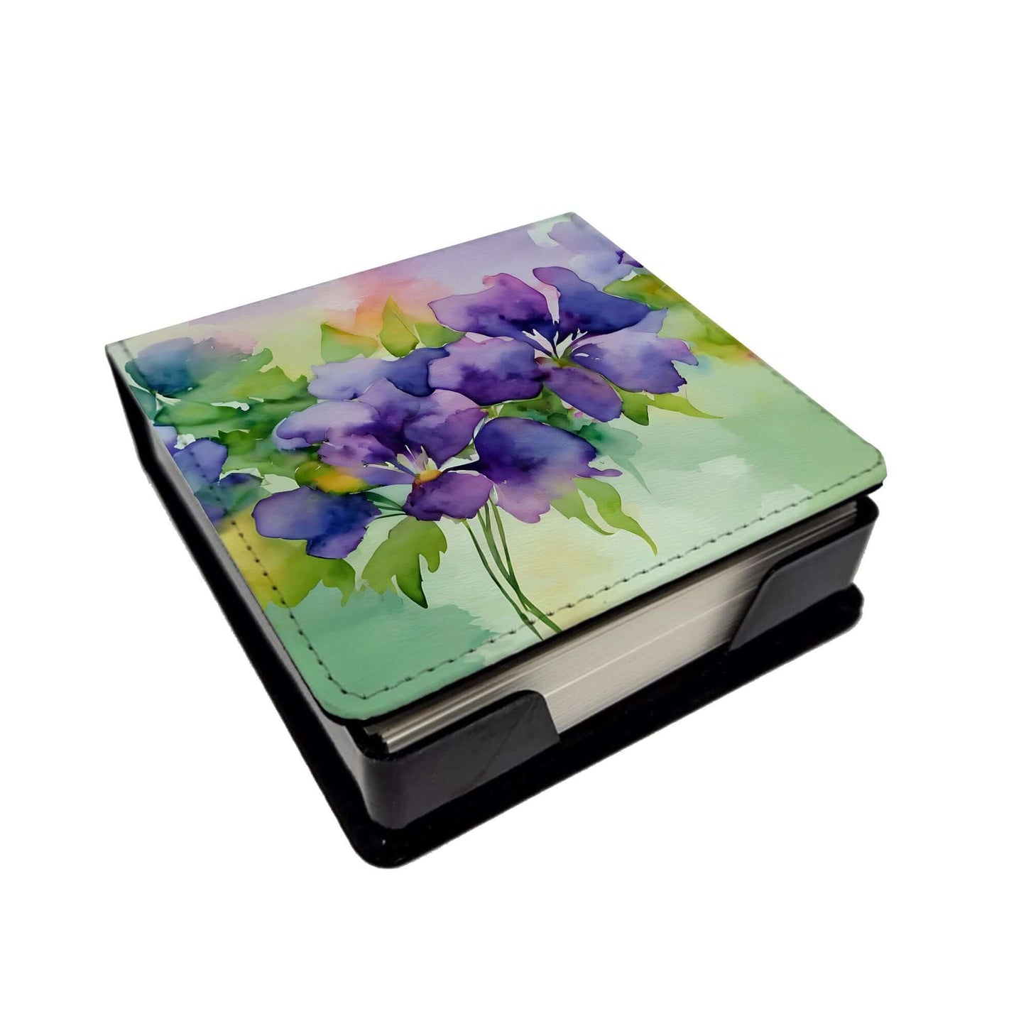 New Jersey Violet in Watercolor PU Leather Note Paper Holder with Artist-Designed Cover, Desk Accessory, Office Gift
