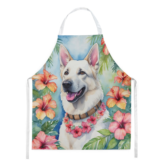 White German Shepherd Luau Apron Cooking Kitchen Server Baking Crafts Gardening for Adult Women Men, Unisex, Large, Multicolor