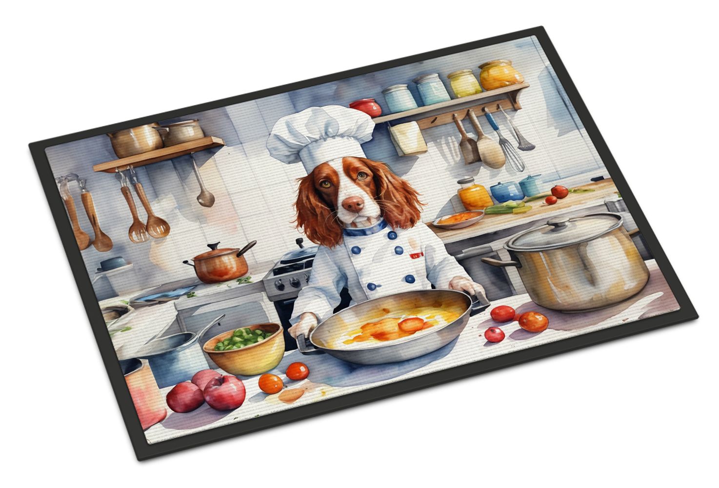 NEW Welsh Springer Spaniel The Chef Doormat Front Door Mat Indoor Outdoor Rugs for Entryway, Non Slip Washable Low Pile, 18H X 27W