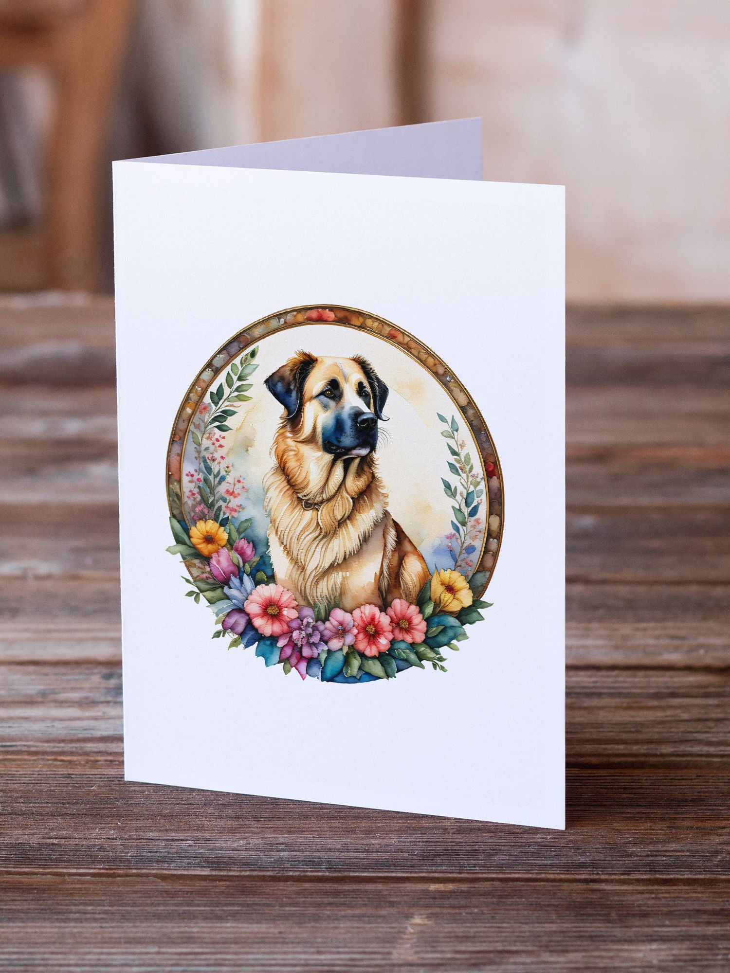 Anatolian Shepherd Dog and Flowers Greeting Cards Pack of 8 Blank Cards with Envelopes Whimsical A7 Size 5x7 Blank Note Cards