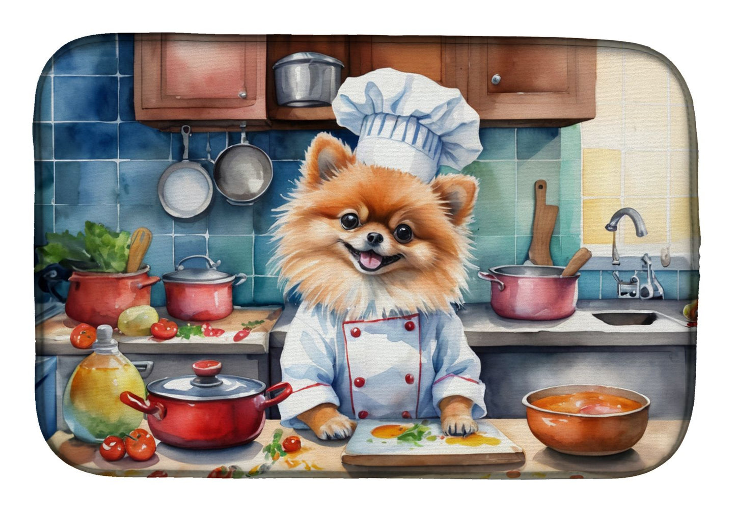 Pomeranian The Chef Dish Drying Mat Absorbent Dish Drying Mat Pad for Kitchen Counter Dish Drainer Mat for Countertop, 14 x 21", Multicolor