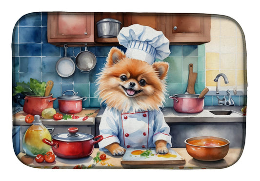 Pomeranian The Chef Dish Drying Mat Absorbent Dish Drying Mat Pad for Kitchen Counter Dish Drainer Mat for Countertop, 14 x 21", Multicolor