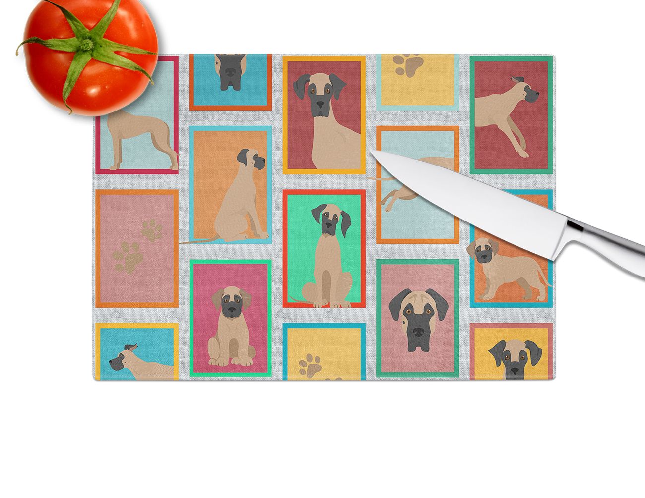 NEW Lots of Fawn Great Dane Glass Cutting Board Decorative Tempered Glass Kitchen Cutting and Serving Board Large Size Chopping Board