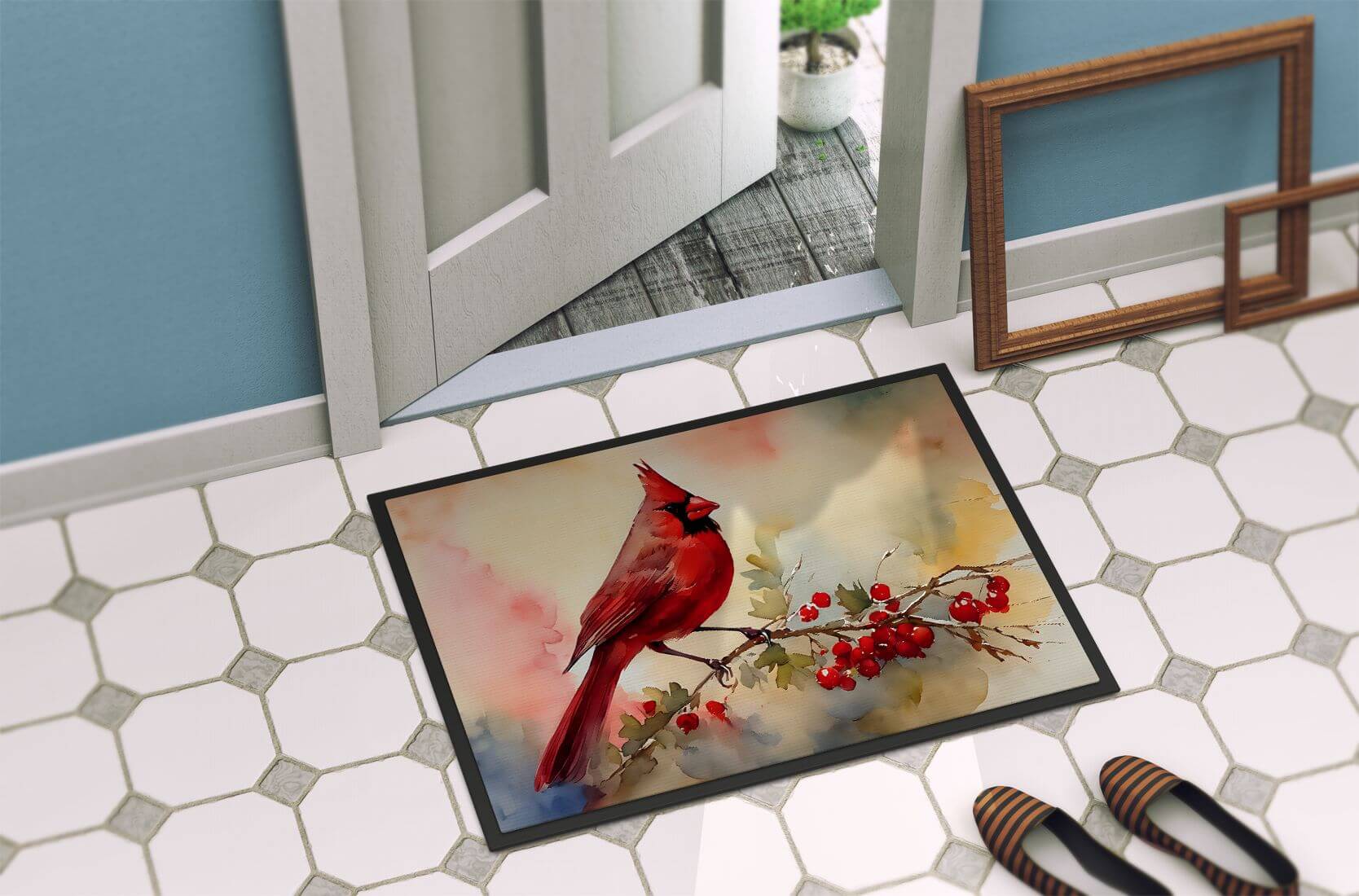NEW Cardinal Doormat Front Door Mat Indoor Outdoor Rugs for Entryway, Non Slip Washable Low Pile, 18H X 27W