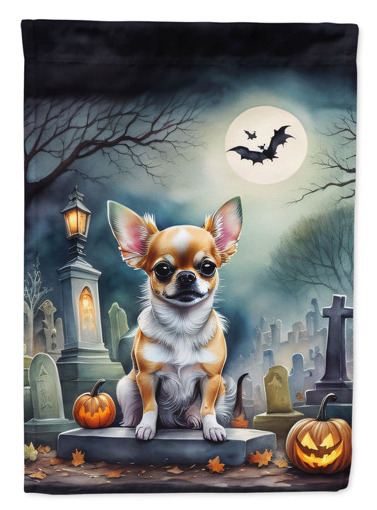 Chihuahua Spooky Halloween House Flag Large Porch Sleeve Pole Decorative Outside Yard Banner Artwork Wall Hanging, Polyester, House Size, Multicolor