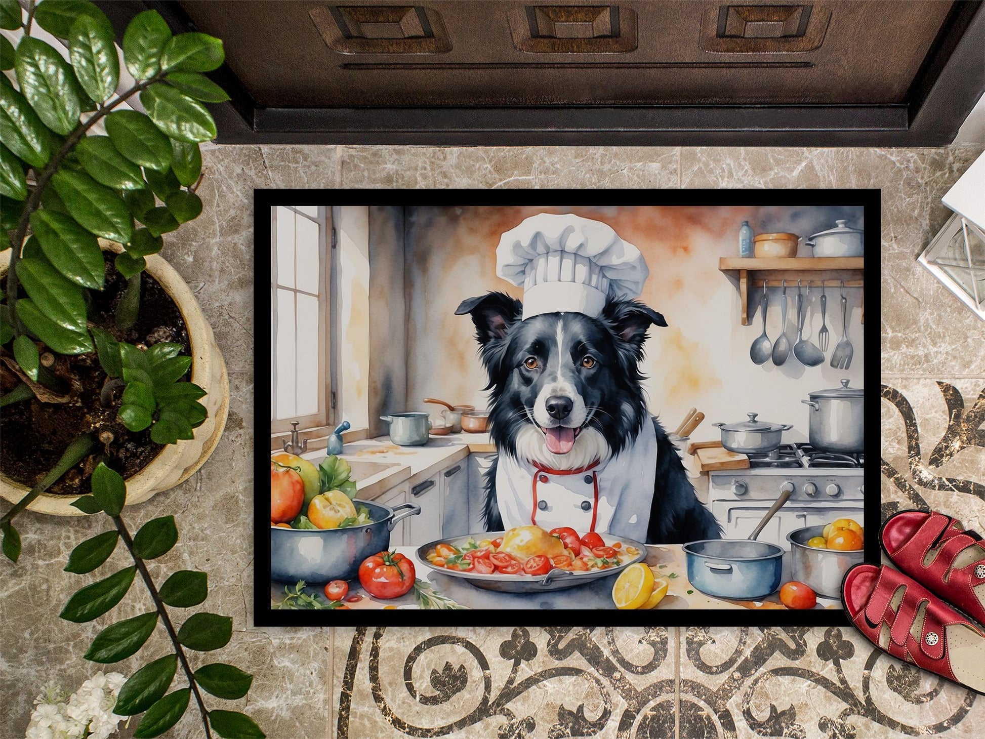 NEW Border Collie The Chef Doormat Front Door Mat Indoor Outdoor Rugs for Entryway, Non Slip Washable Low Pile, 18H X 27W