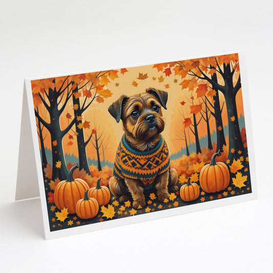 Border Terrier Fall Greeting Cards Pack of 8 Blank Cards with Envelopes Whimsical A7 Size 5x7 Blank Note Cards