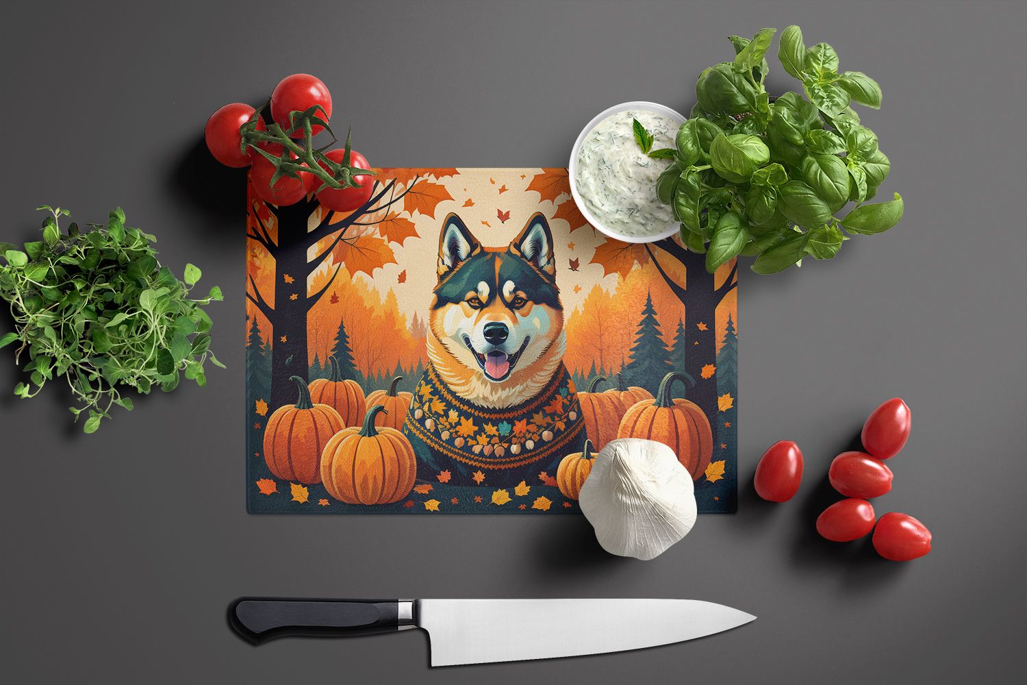 NEW Akita Fall Glass Cutting Board Decorative Tempered Glass Kitchen Cutting and Serving Board Large Size Chopping Board