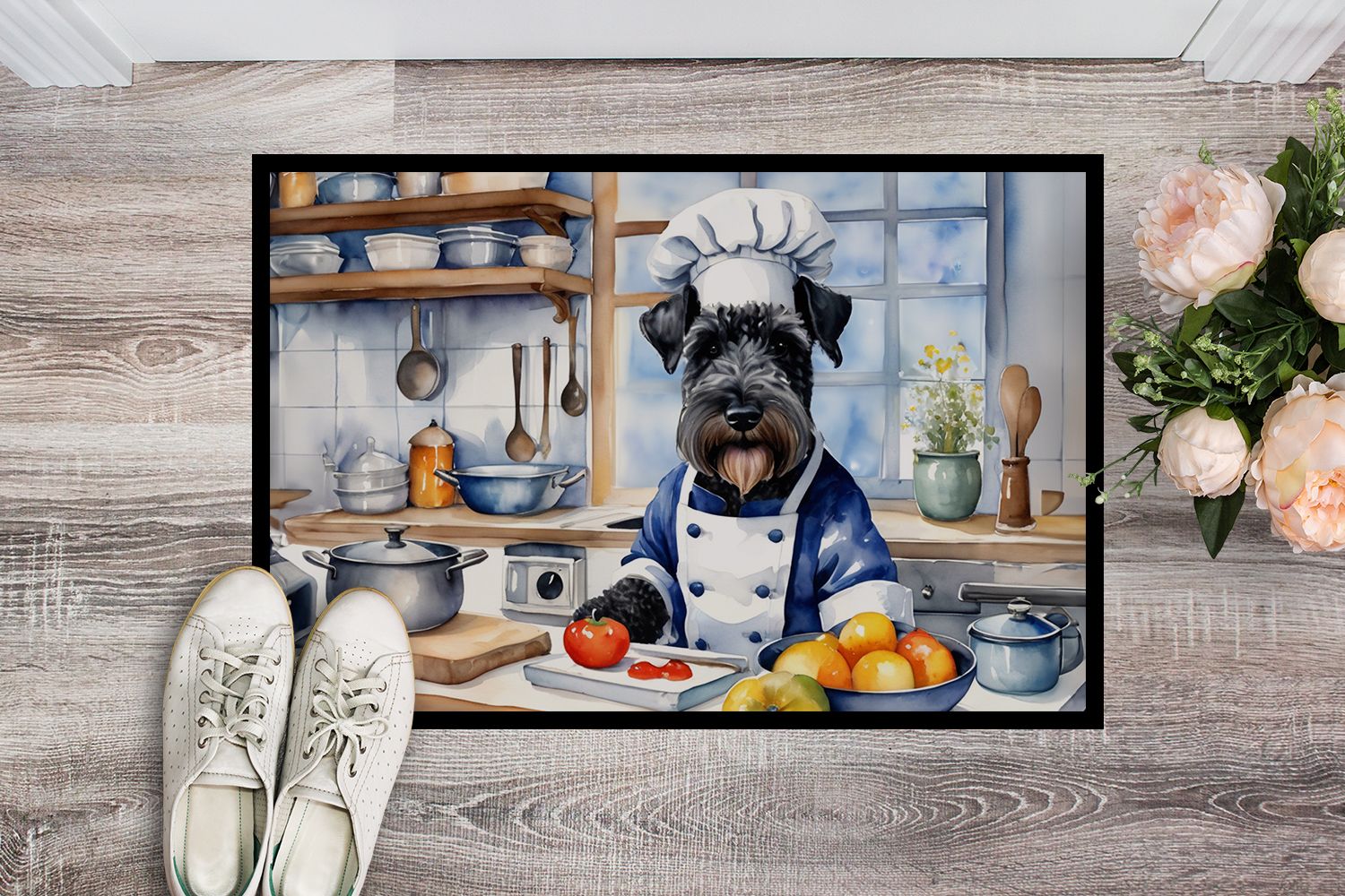 Kerry Blue Terrier The Chef Doormat Front Door Mat Indoor Outdoor Rugs for Entryway, Non Slip Washable Low Pile, 24H X 36W