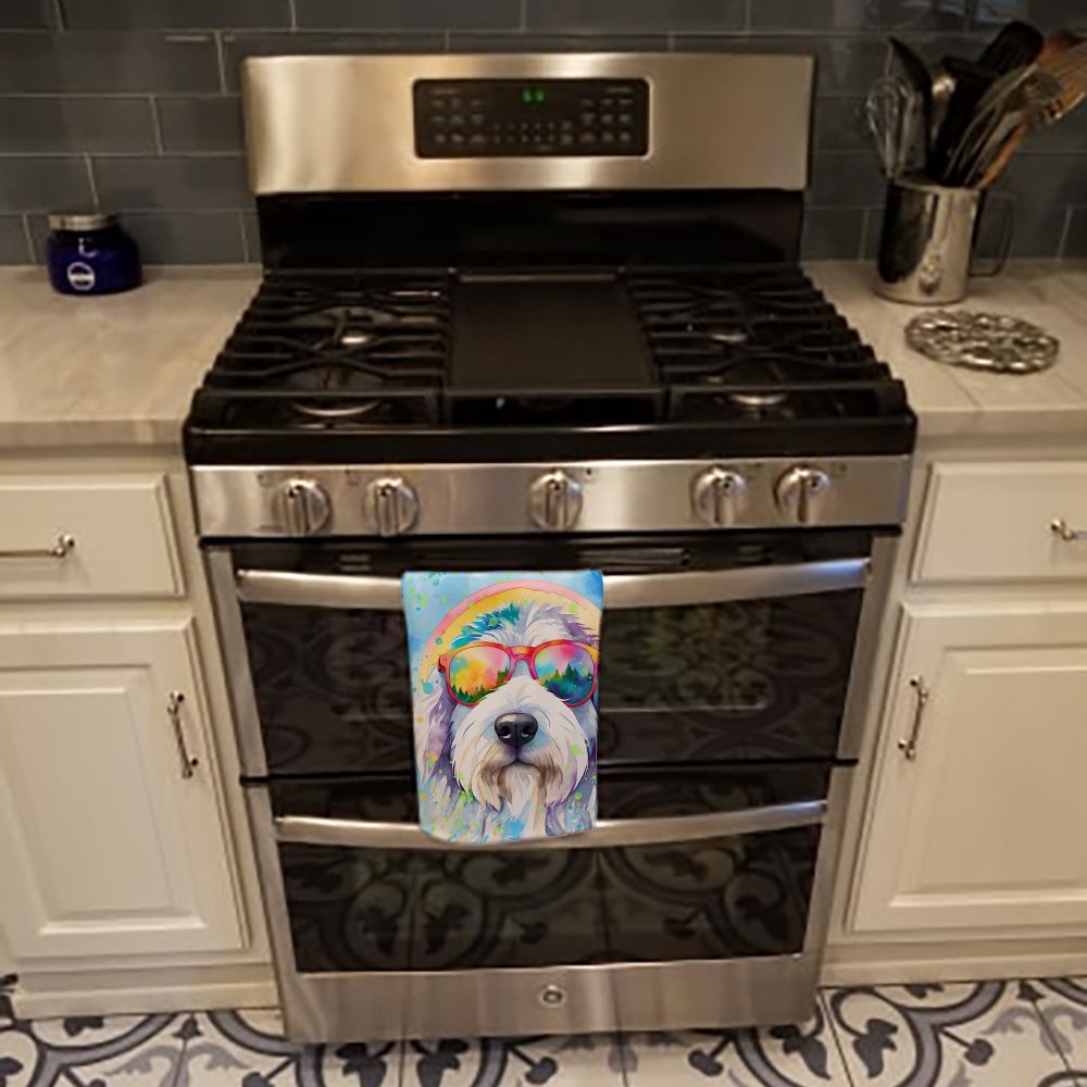 Old English Sheepdog Hippie Dawg Kitchen Towel Dish Cloths Guest Hand Towel Decorative Bathroom Towel for Face,Tea, Dishcloth, Kitchen and Bath