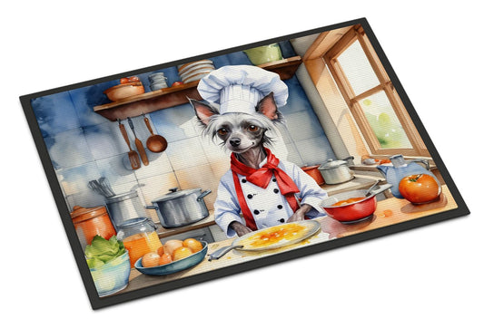 NEW Chinese Crested The Chef Doormat Front Door Mat Indoor Outdoor Rugs for Entryway, Non Slip Washable Low Pile, 18H X 27W