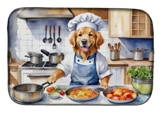 Golden Retriever The Chef Dish Drying Mat Absorbent Dish Drying Mat Pad for Kitchen Counter Dish Drainer Mat for Countertop, 14 x 21", Multicolor