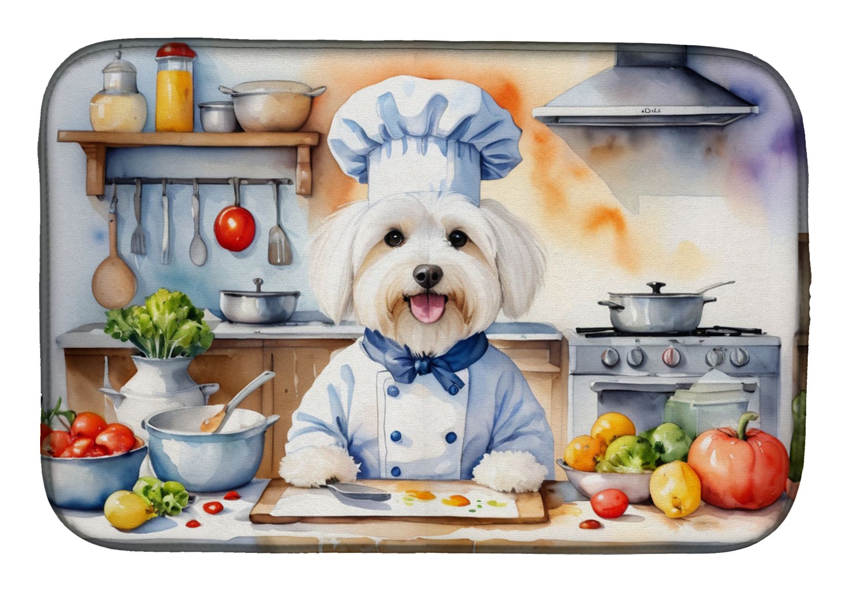 Coton de Tulear The Chef Dish Drying Mat Absorbent Dish Drying Mat Pad for Kitchen Counter Dish Drainer Mat for Countertop, 14 x 21", Multicolor