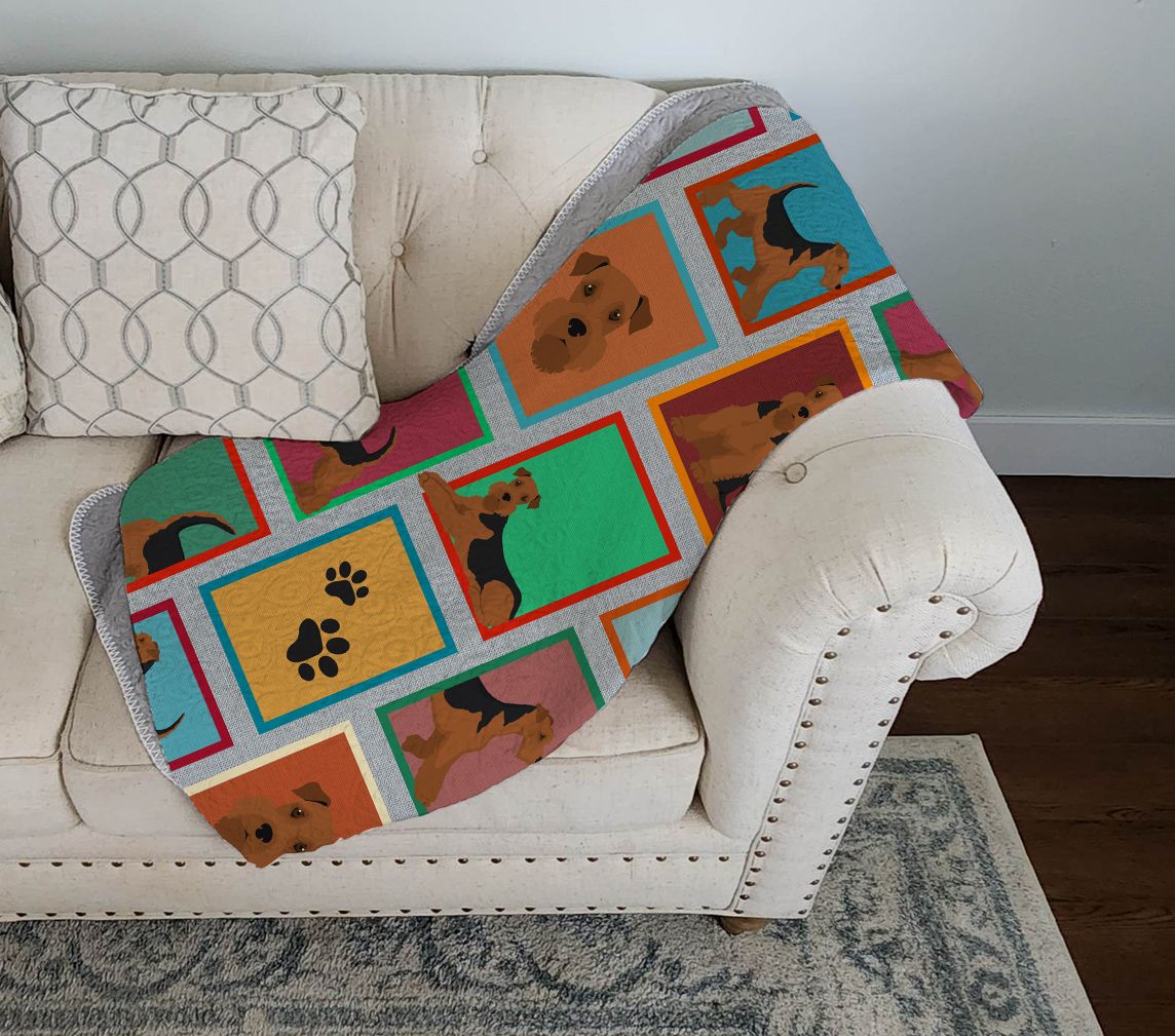 Lots of Airedale Terrier Quilted Blanket 50x60 Artwork Pattern Quilted Throw Blanket for Bed, Couch, Sofa, Soft and Lightweight