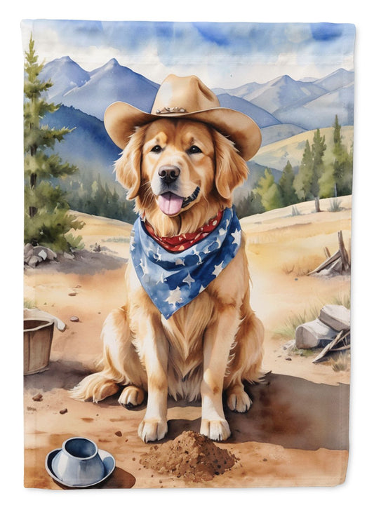 Golden Retriever Cowboy Welcome House Flag Large Porch Sleeve Pole Decorative Outside Yard Banner Artwork Wall Hanging, Polyester, House Size, Multicolor