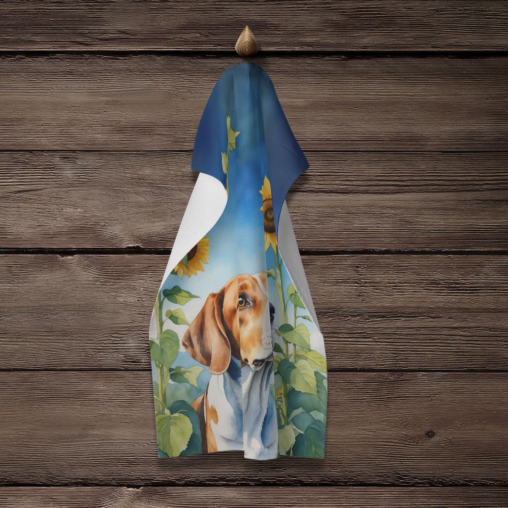 English Foxhound in Sunflowers Kitchen Towel Dish Cloths Guest Hand Towel Decorative Bathroom Towel for Face,Tea, Dishcloth, Kitchen and Bath