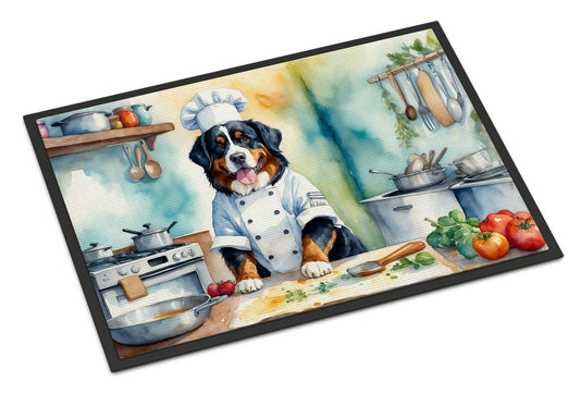 Bernese Mountain Dog The Chef Doormat Front Door Mat Indoor Outdoor Rugs for Entryway, Non Slip Washable Low Pile, 24H X 36W