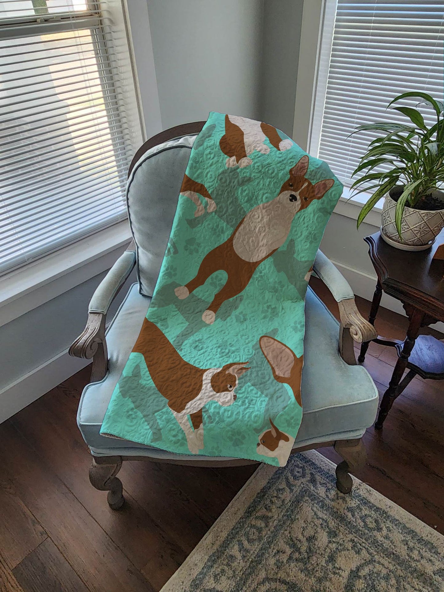 Red Boston Terrier Quilted Blanket 50x60 Artwork Pattern Quilted Throw Blanket for Bed, Couch, Sofa, Soft and Lightweight