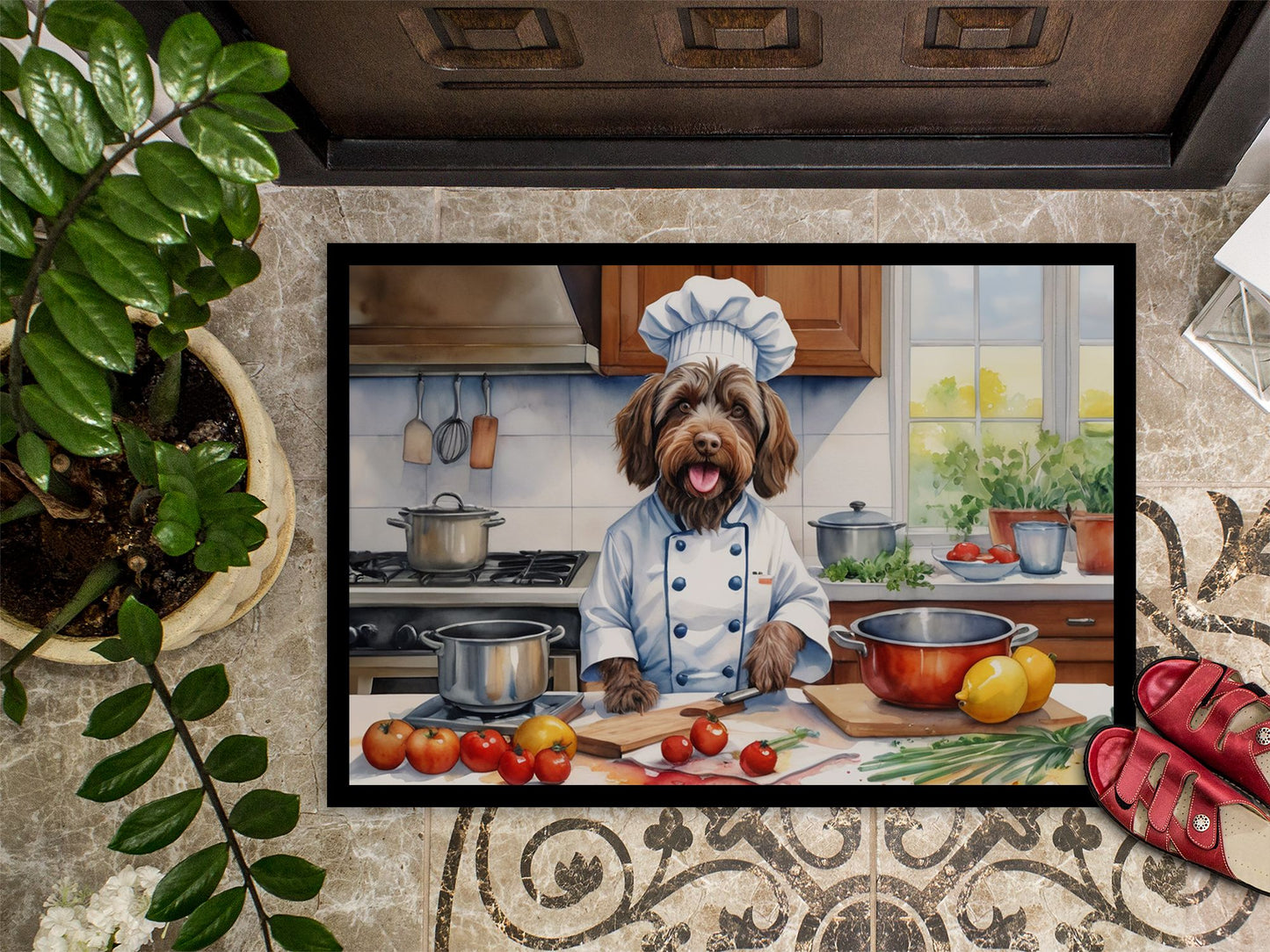 Wirehaired Pointing Griffon The Chef Doormat Front Door Mat Indoor Outdoor Rugs for Entryway, Non Slip Washable Low Pile, 24H X 36W