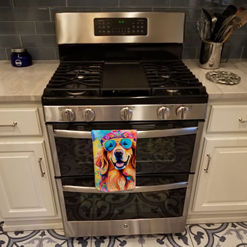 Golden Retriever Hippie Dawg Kitchen Towel Dish Cloths Guest Hand Towel Decorative Bathroom Towel for Face,Tea, Dishcloth, Kitchen and Bath