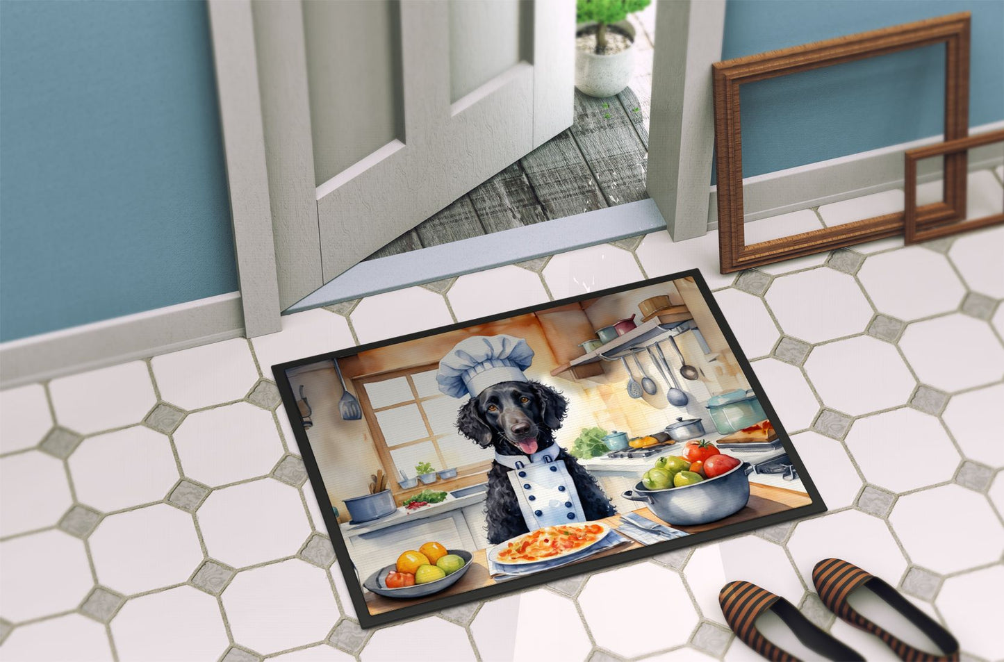 Curly-Coated Retriever The Chef Doormat Front Door Mat Indoor Outdoor Rugs for Entryway, Non Slip Washable Low Pile, 24H X 36W