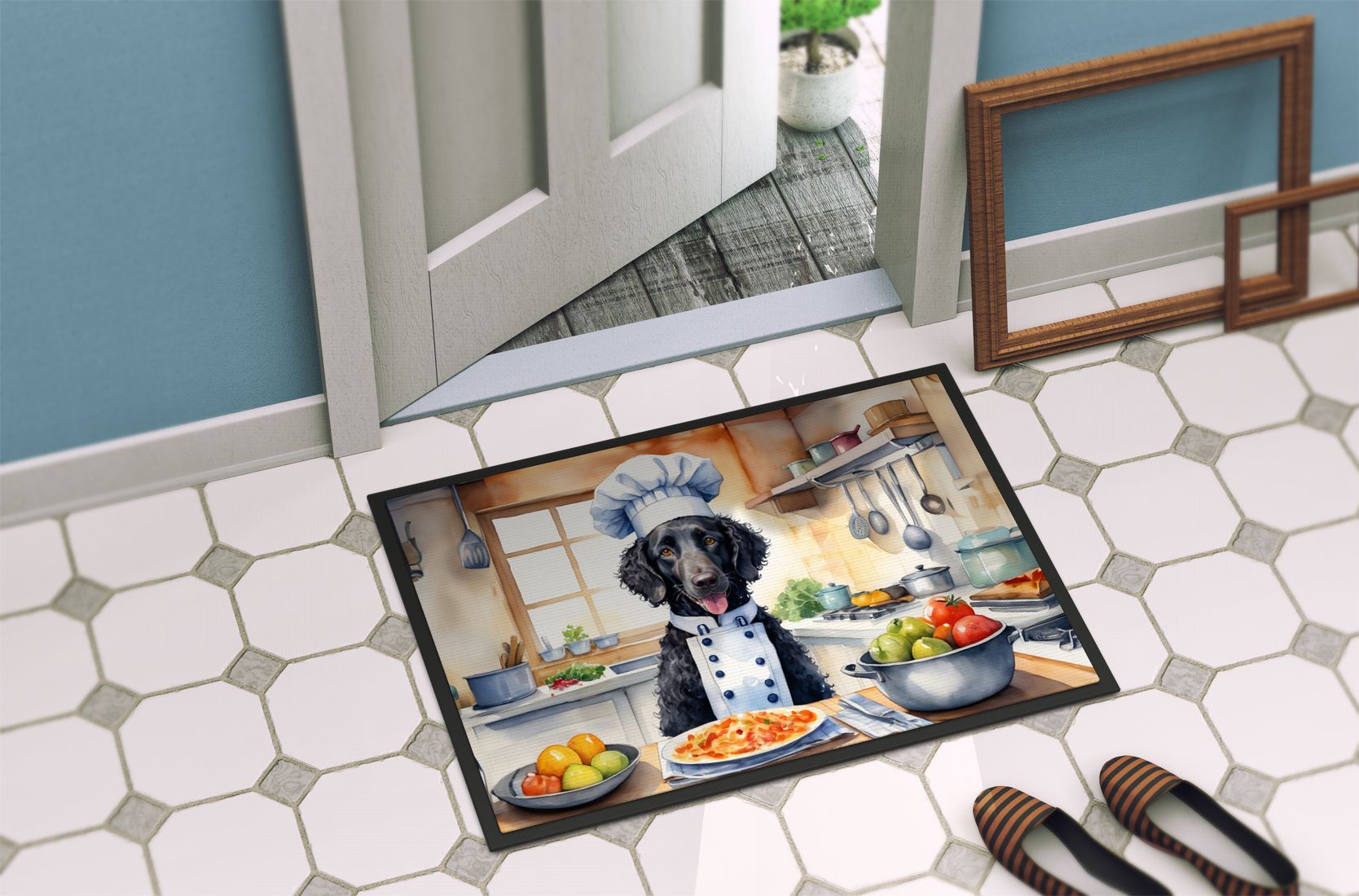 Curly-Coated Retriever The Chef Doormat Front Door Mat Indoor Outdoor Rugs for Entryway, Non Slip Washable Low Pile, 24H X 36W
