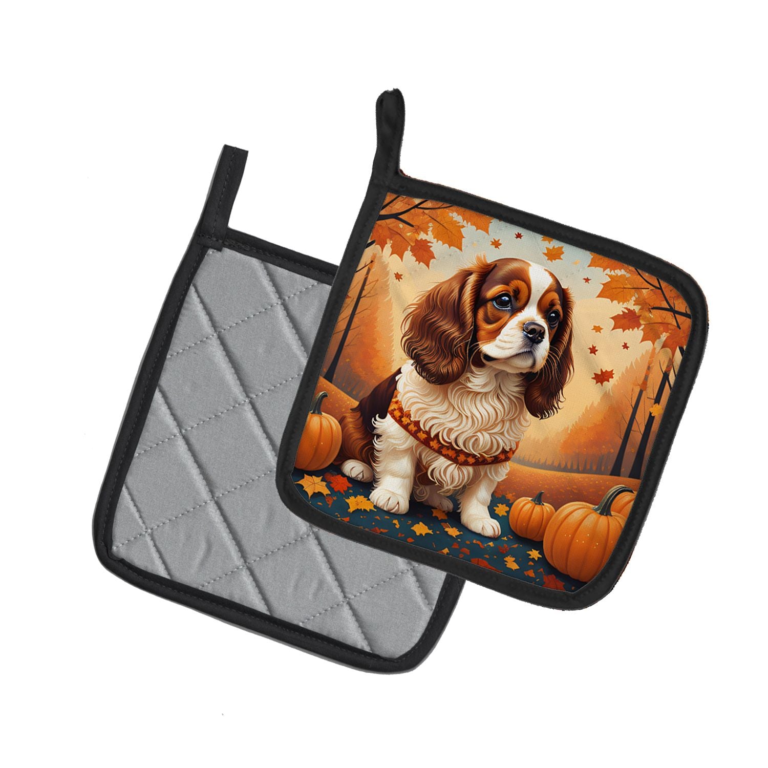 Cavalier Spaniel Fall Pair of Pot Holders Kitchen Heat Resistant Pot Holders Sets Oven Hot Pads for Cooking Baking BBQ, 7 1/2 x 7 1/2