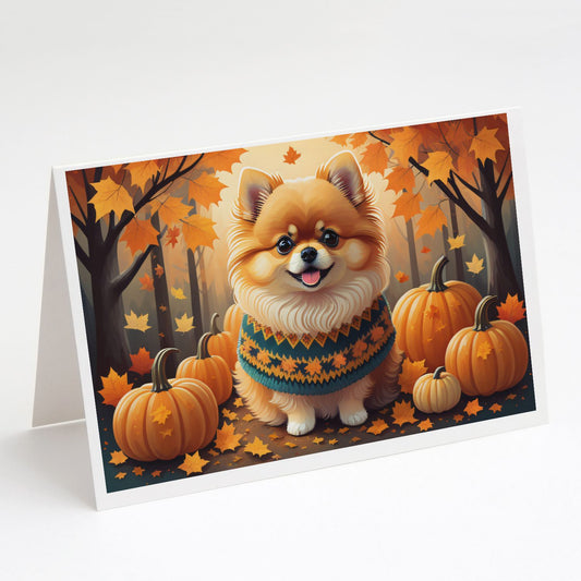 Pomeranian Fall Greeting Cards Pack of 8 Blank Cards with Envelopes Whimsical A7 Size 5x7 Blank Note Cards