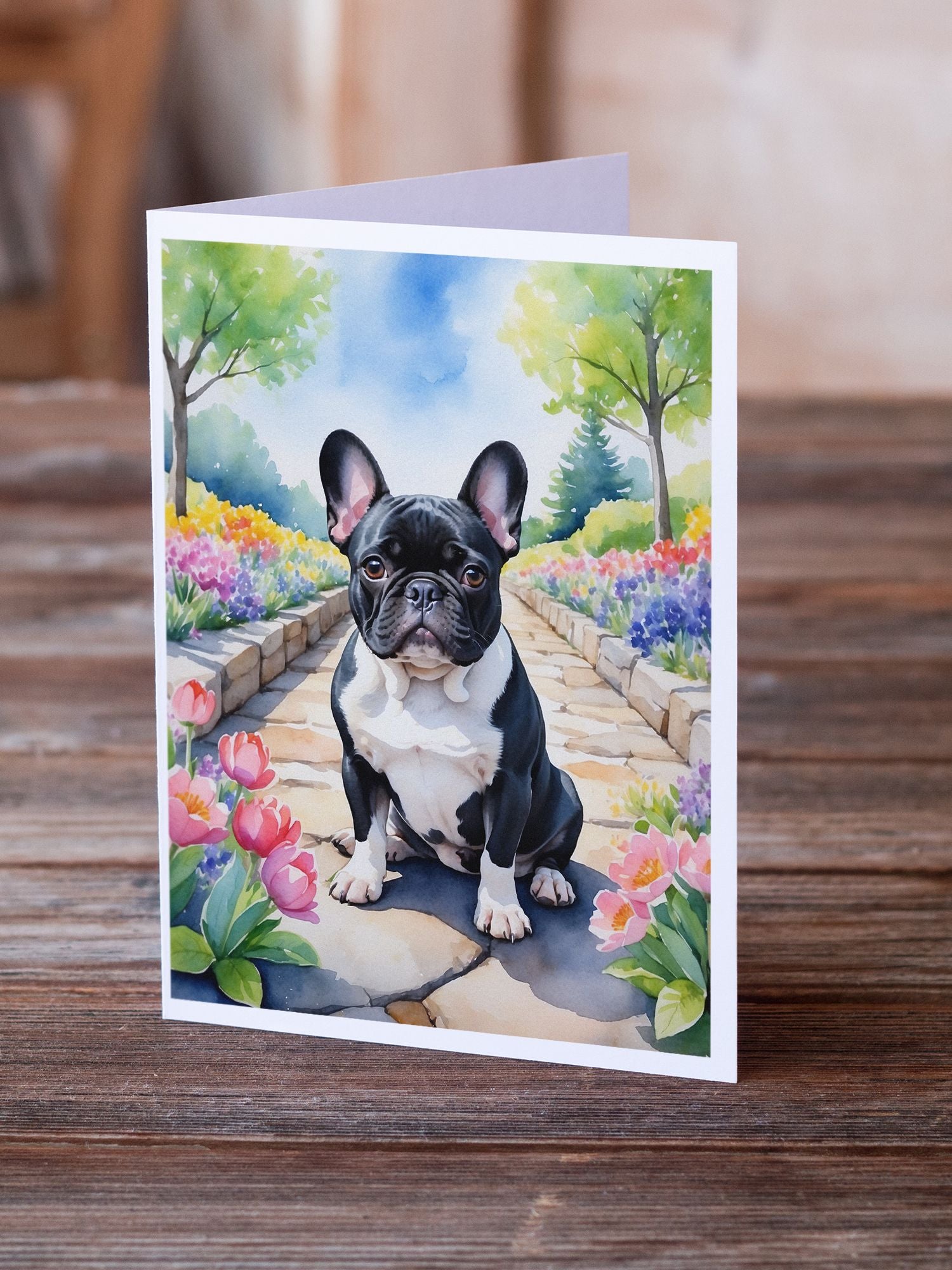 French Bulldog Spring Path Greeting Cards Pack of 8 Blank Cards with Envelopes Whimsical A7 Size 5x7 Blank Note Cards