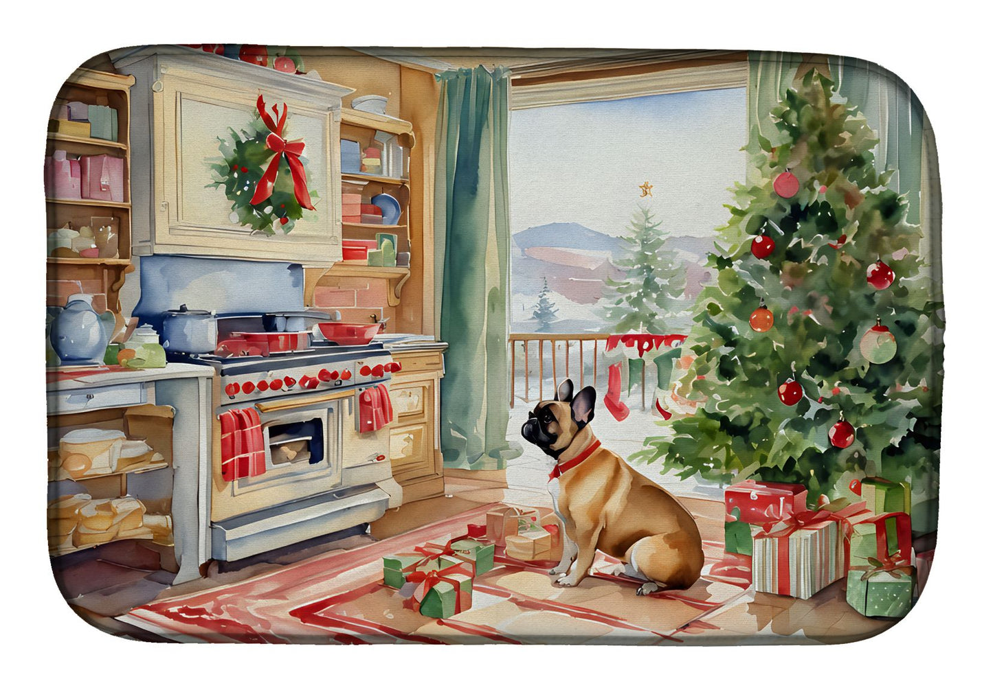 French Bulldog Christmas Cookies Dish Drying Mat Absorbent Dish Drying Mat Pad for Kitchen Counter Dish Drainer Mat for Countertop, 14 x 21", Multicolor