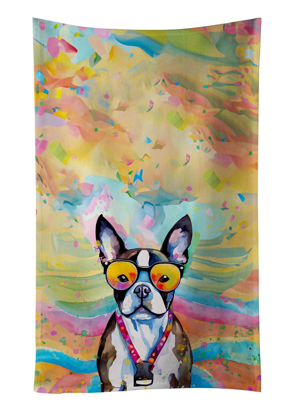 Boston Terrier Hippie Dawg Kitchen Towel Dish Cloths Guest Hand Towel Decorative Bathroom Towel for Face,Tea, Dishcloth, Kitchen and Bath