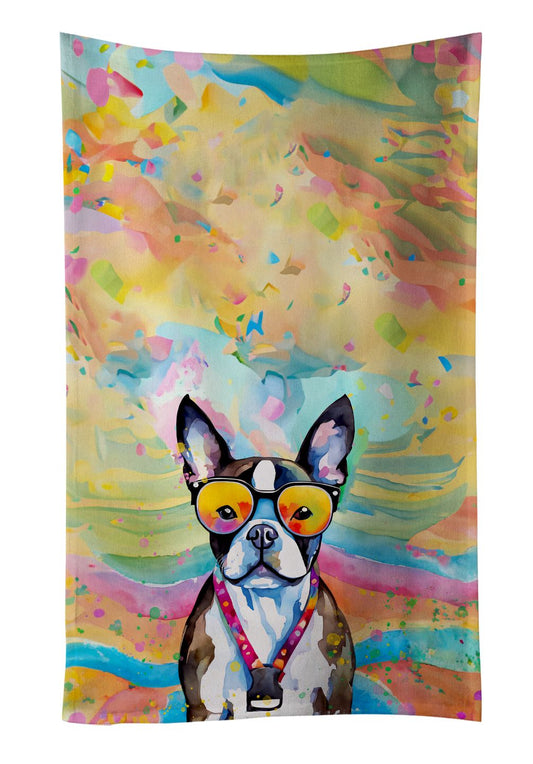 Boston Terrier Hippie Dawg Kitchen Towel Dish Cloths Guest Hand Towel Decorative Bathroom Towel for Face,Tea, Dishcloth, Kitchen and Bath