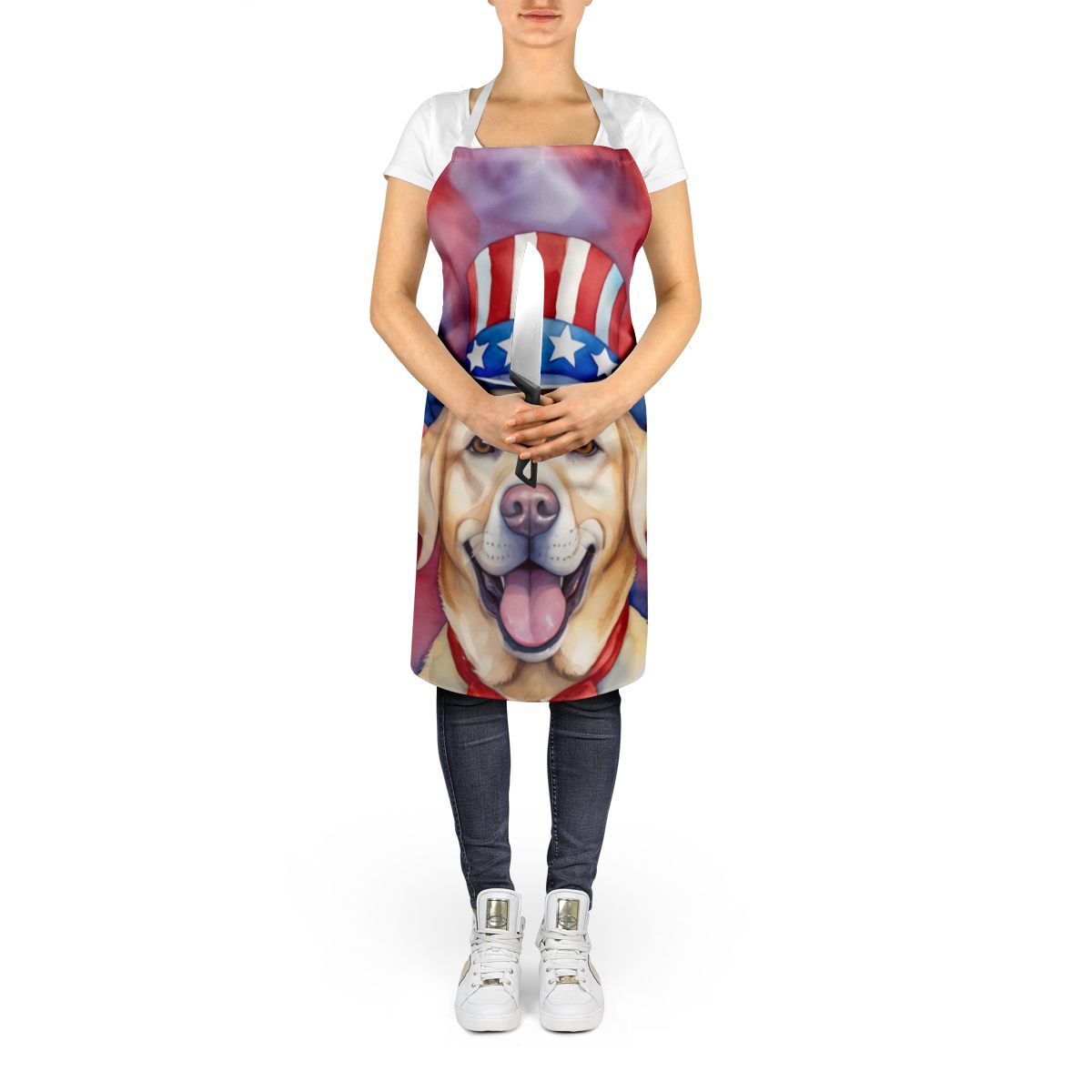 Labrador Retriever Patriotic American Apron Cooking Kitchen Server Baking Crafts Gardening for Adult Women Men, Unisex, Large, Multicolor