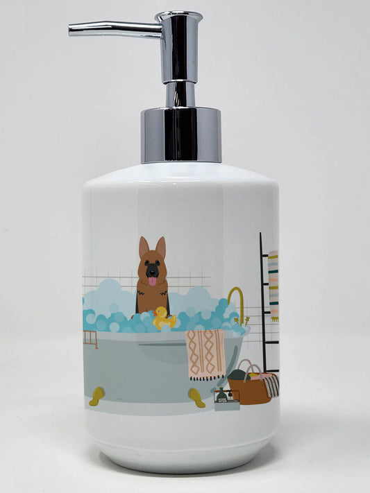 German Shepherd in Bathtub Ceramic Soap Dispenser Hand Soap Dispenser Pump Bottles for Bathroom Kitchen, Empty Refillable Liquid Soap Container