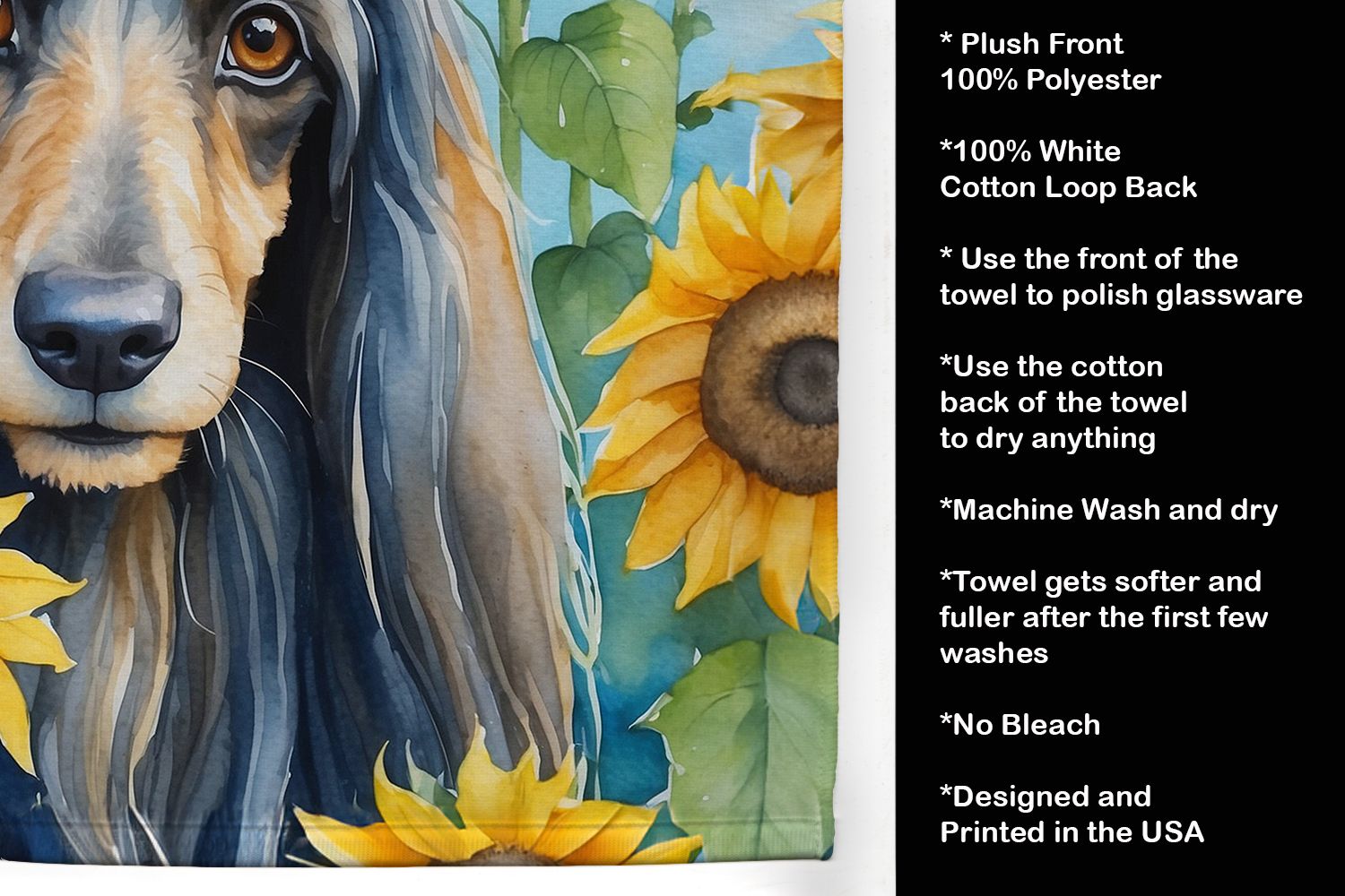 Afghan Hound in Sunflowers Kitchen Towel Dish Cloths Guest Hand Towel Decorative Bathroom Towel for Face,Tea, Dishcloth, Kitchen and Bath