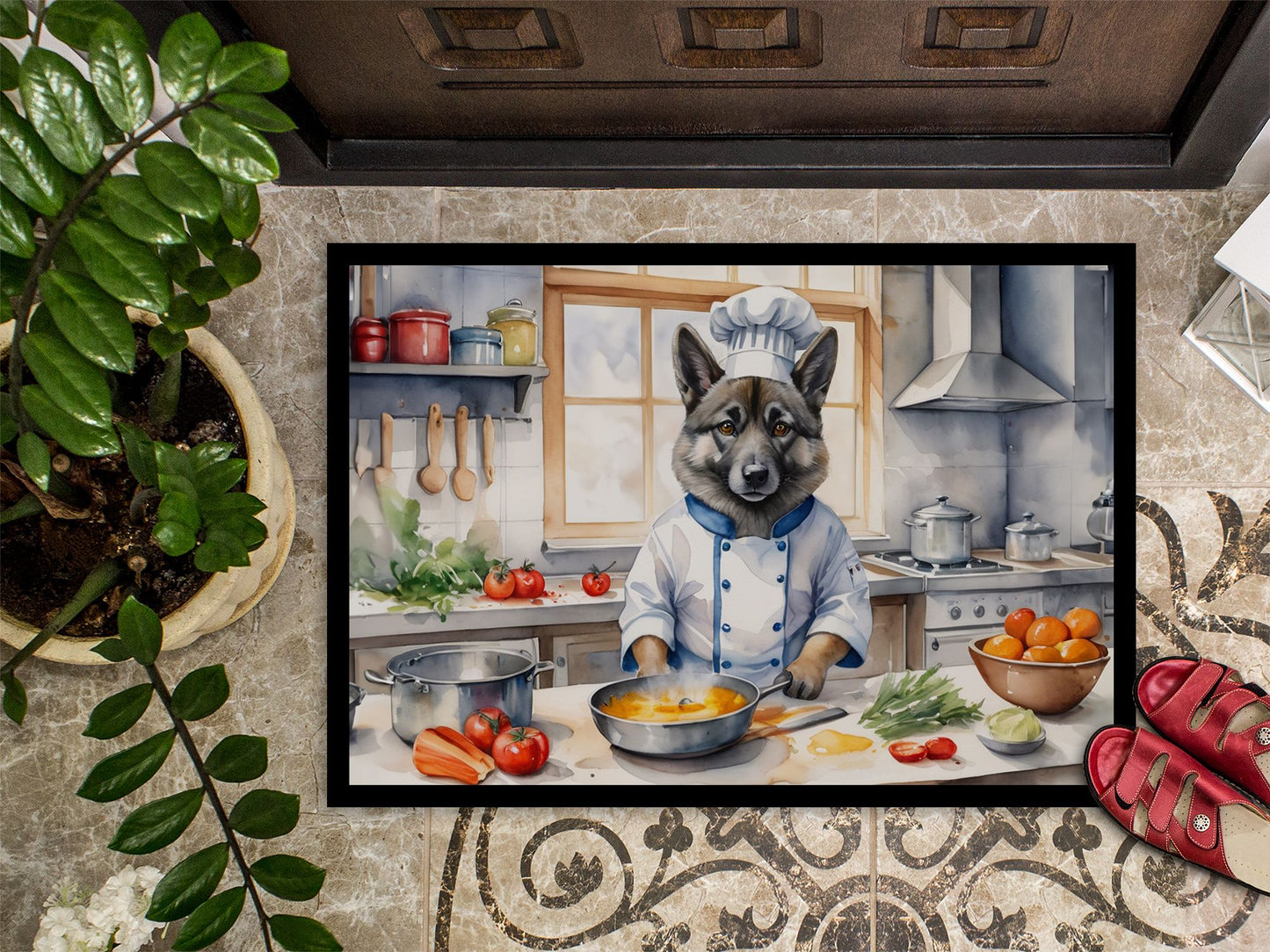 Norwegian Elkhound The Chef Doormat Front Door Mat Indoor Outdoor Rugs for Entryway, Non Slip Washable Low Pile, 24H X 36W