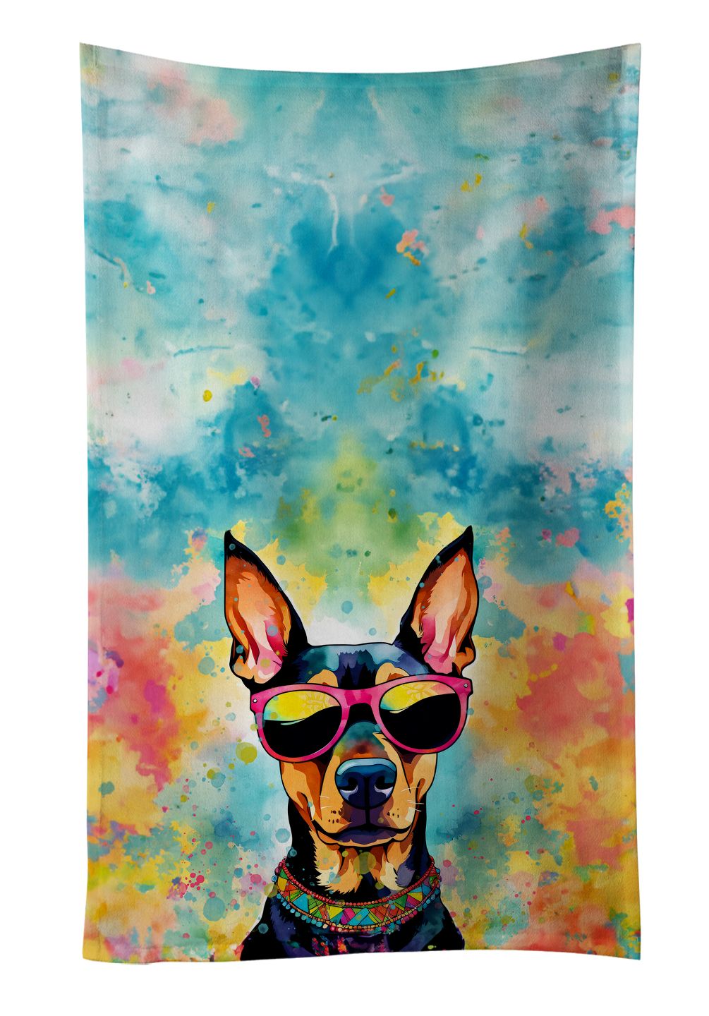 Doberman Pinscher Hippie Dawg Kitchen Towel Dish Cloths Guest Hand Towel Decorative Bathroom Towel for Face,Tea, Dishcloth, Kitchen and Bath