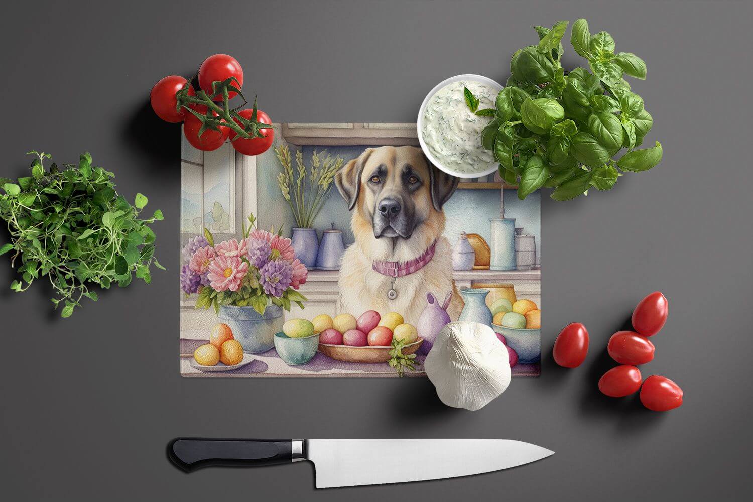 NEW Decorating Easter Anatolian Shepherd Dog Glass Cutting Board Decorative Tempered Glass Kitchen Cutting and Serving Board Large Size Chopping Board