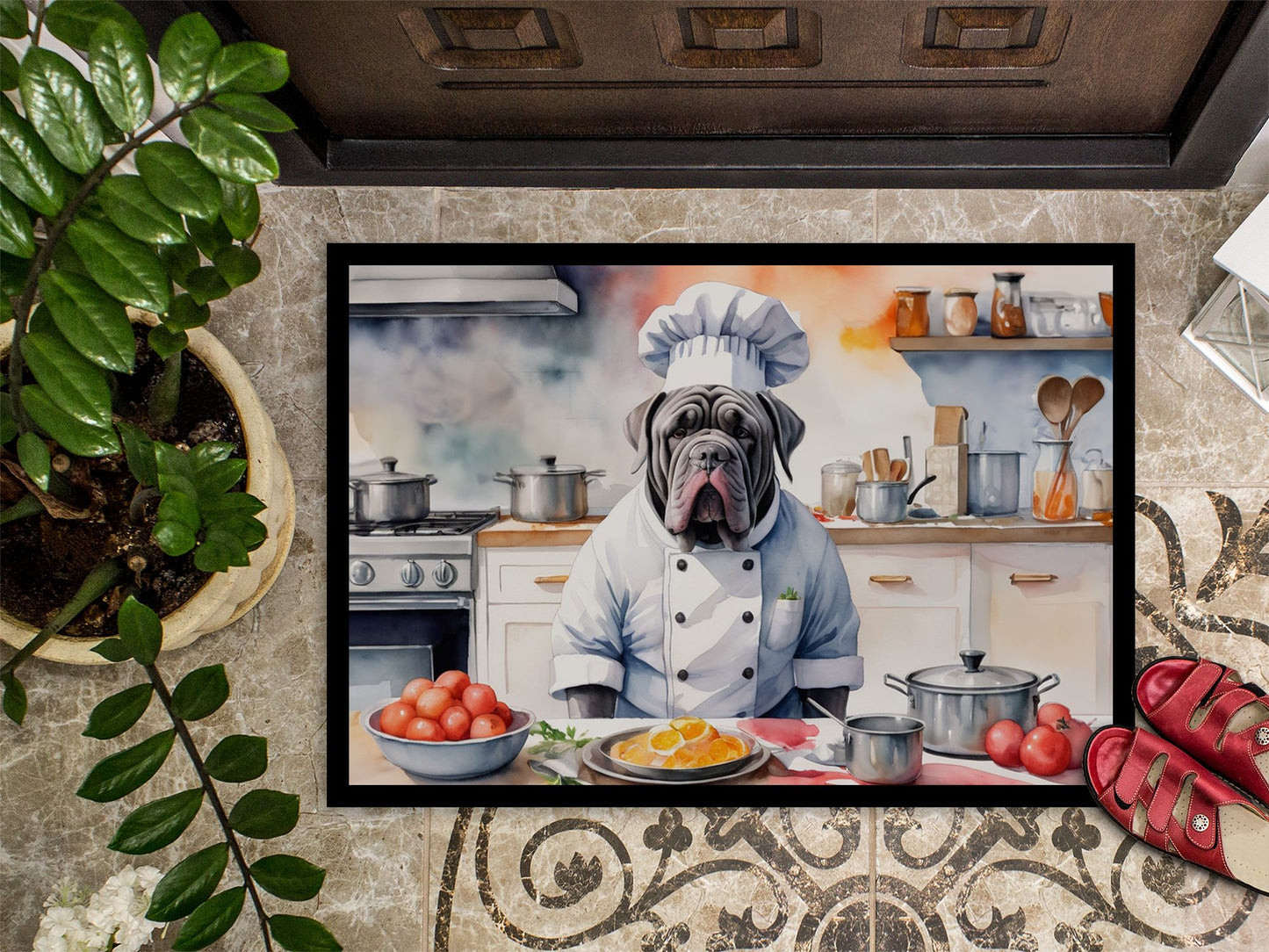 Neapolitan Mastiff The Chef Doormat Front Door Mat Indoor Outdoor Rugs for Entryway, Non Slip Washable Low Pile, 24H X 36W