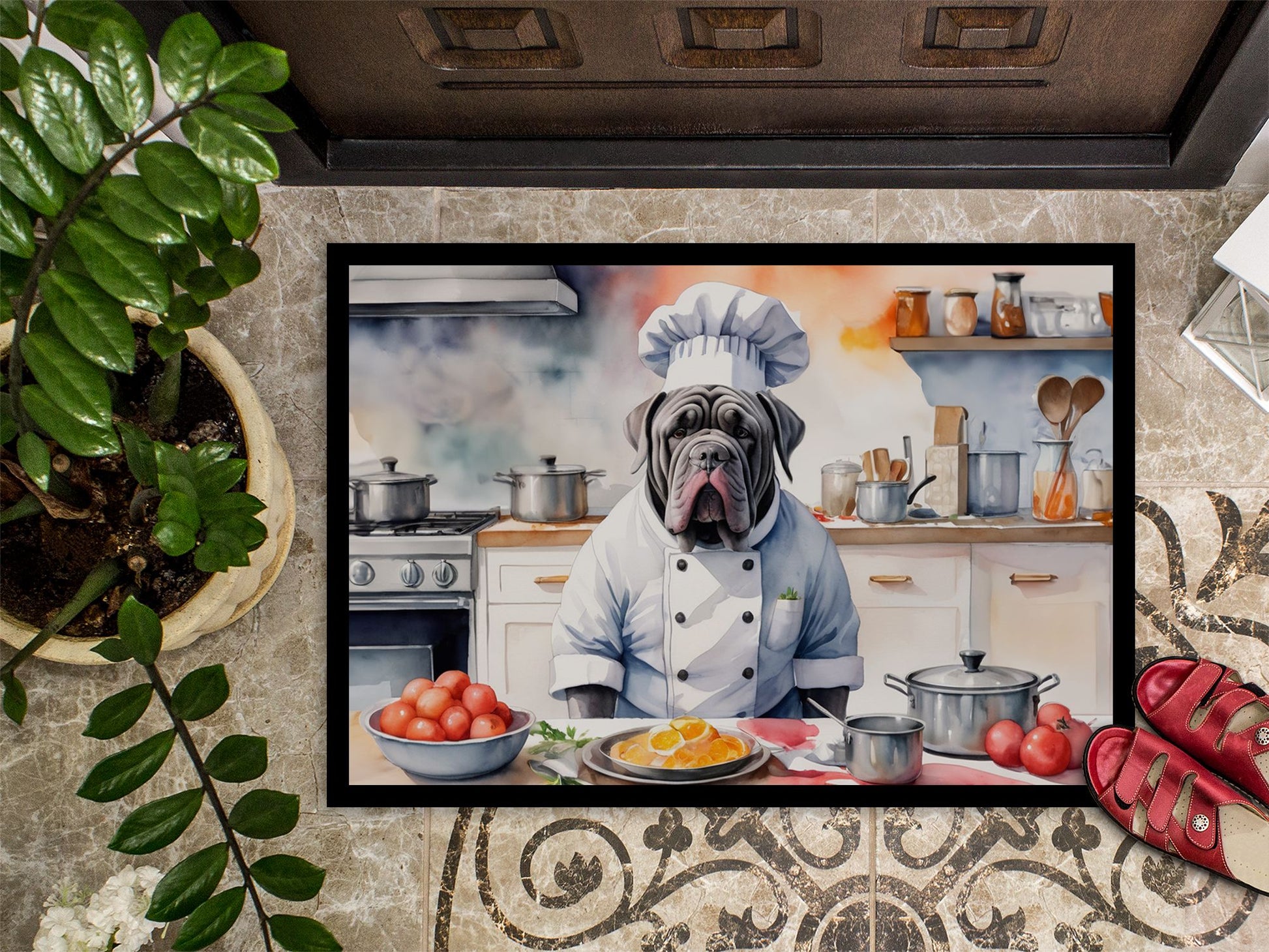 Neapolitan Mastiff The Chef Doormat Front Door Mat Indoor Outdoor Rugs for Entryway, Non Slip Washable Low Pile, 24H X 36W